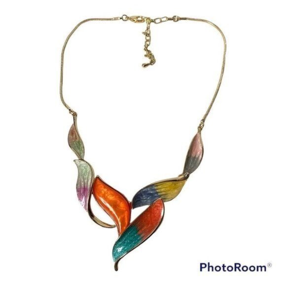 LEAVES Gold-Tone Enameled Statement Necklace - Picture 1 of 7